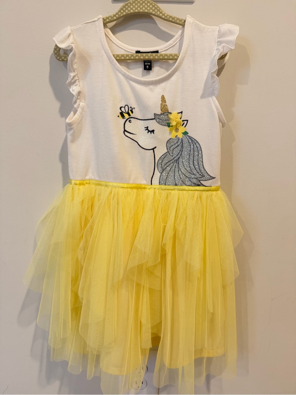 Zunie Girls Yellow Bee Unicorn Tutu Dress  Size 5